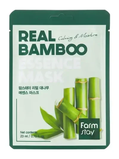 Farmstay Real Bamboo Essence Mask – drėkinamoji ir raminamoji lakštinė veido kaukė su bambuko ekstraktu