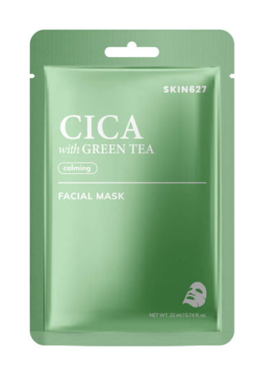 SKIN627 CICA ir žaliosios arbatos raminamoji lakštinė veido kaukė, 22 ml